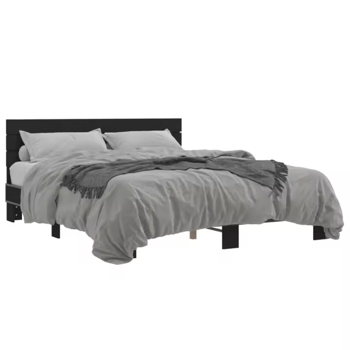 vidaXL Estructura de cama madera de ingeniería y metal negro 160x200cm - 1