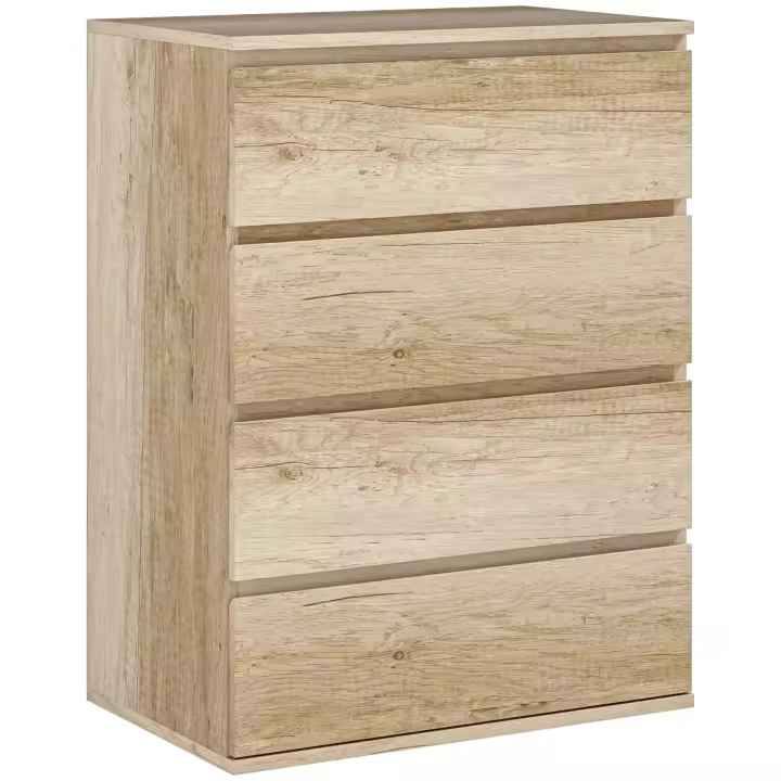 HOMCOM Cómoda de 4 cajones para dormitorio, estilo moderno y elegante, con mecanismo de cierre suave, para dormitorio y salón, madera natural - 1