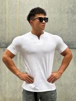 Camiseta Deportiva Para Hombre V-Neck Manga Corta Verano Fitness Collar Erguido Algodón Moda Ropa De Entrenamiento Base - details 5