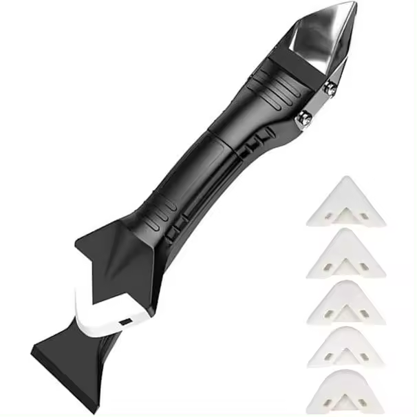 Kit Herramientas stock lider Aplicador Silicona, Quita Silicona Juntas, Removedor de Masas, Raspador Silicona para Juntas Azulejos, con 5 cabezales intercambiables - 1