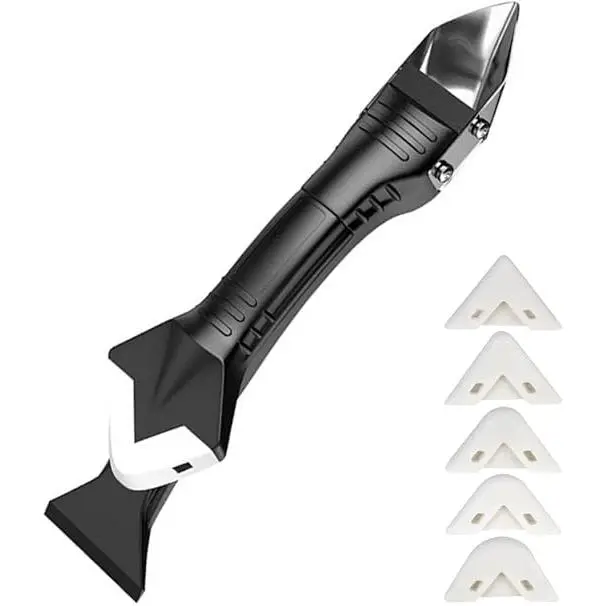 Kit Herramientas stock lider Aplicador Silicona, Quita Silicona Juntas, Removedor de Masas, Raspador Silicona para Juntas Azulejos, con 5 cabezales intercambiables - 1