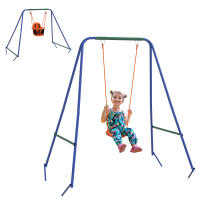 Outsunny Columpio Infantil 2 en 1 Columpio para Niños y Bebés con 1 Silla para Niños 1 Silla para Bebés y Cinturón de Seguridad para Exterior e Interior Naranja - details 0
