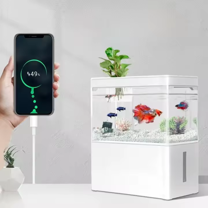 Pequeño Acuario Ecológico Para Sala De Estar Con Paisaje De Peces Alimentado Por USB Mini Acuario Doméstico De Plástico - 1