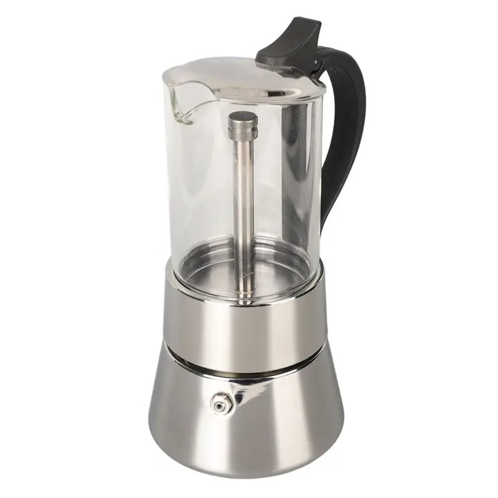 Moka Pot Clásico Italiano De Acero Inoxidable Con Cristal Superior Para 4 Tazas Café Expresso De Pared Con Boquilla Inferior - 1
