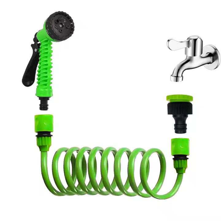 AYA MARKET Manguera Espiral, Manguera de Jardín Extensible, con Pistola de Riego y Adaptador Universal. 7 Modos de Chorro Ideal para Jardín y Limpieza de Auto Fácil de Almacenaje - 1
