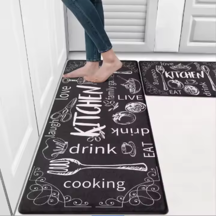 VIKAMA Alfombra De Piso De Velours Cristal Lavable Antideslizante Y Resistente Al Agua Para Cocina Alfombra De Pie Cómoda Y Suave Con Diseño Persa - 1