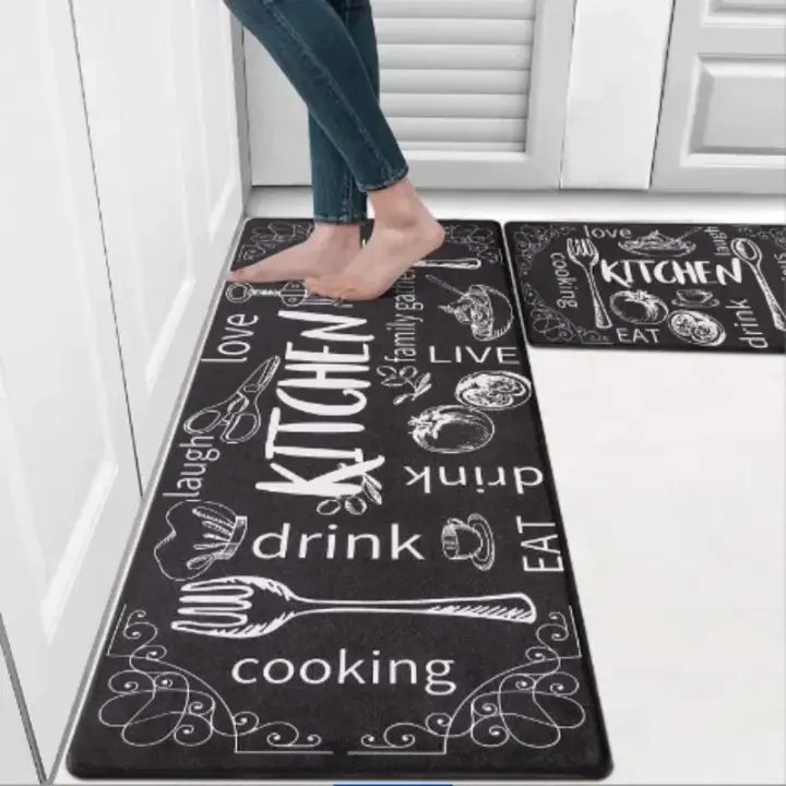 VIKAMA Alfombra De Piso De Velours Cristal Lavable Antideslizante Y Resistente Al Agua Para Cocina Alfombra De Pie Cómoda Y Suave Con Diseño Persa - 1