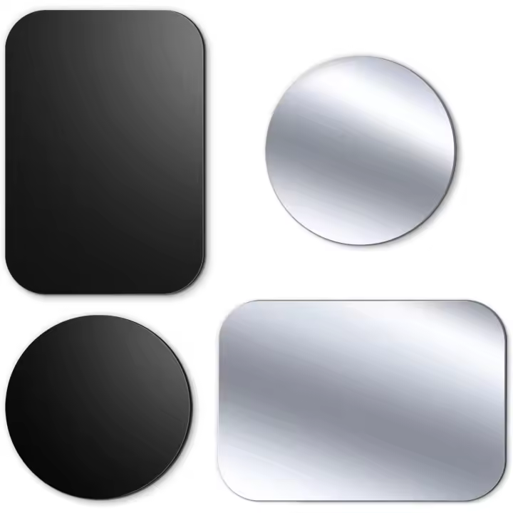 TEMCO 4 Láminas metálicas para movil, Placa Metal Adhesiva para Iman Coche movil 4 Piezas - Chapas metalicas Muy Finas con Adhesivo para Soporte de movil para coche, para Soporte magnético, Plateado & Negro - 1