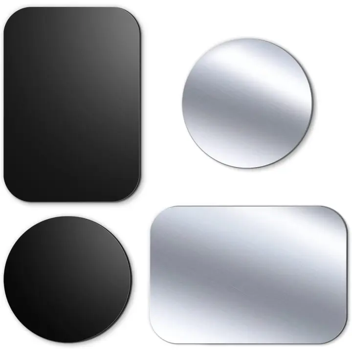 TEMCO 4 Láminas metálicas para movil, Placa Metal Adhesiva para Iman Coche movil 4 Piezas - Chapas metalicas Muy Finas con Adhesivo para Soporte de movil para coche, para Soporte magnético, Plateado & Negro - 1