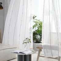 Cortina De Tules Nórdicas Coloridas Con Borlas Transparente Y Elegante Para Decoración De Sala De Estar Y Dormitorio Con Bolso De Percha - details 5