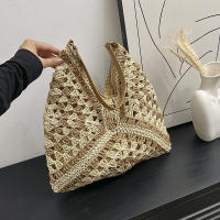 Bolso de hombro tejido de paja para mujerbolso de mano de tamaño mediano con asa para vacaciones en la playaPopular - details 21