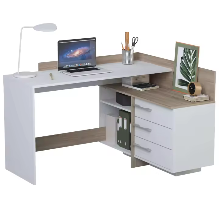 Miroytengo Mesa Escritorio con Cajonera Color Blanco Perla y Roble Cepillado 128 cm - 1