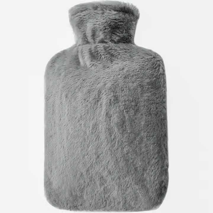 Bolsa De Agua Caliente, 2L Gran Capacidad Natural Goma Agua Caliente Botellas con Suave Felpa Funda -Camel, -Rosa, -Gris, Termo de Agua caliente para Frio, Alivio de dolor， Ideal para Casa, o Viaje - 1