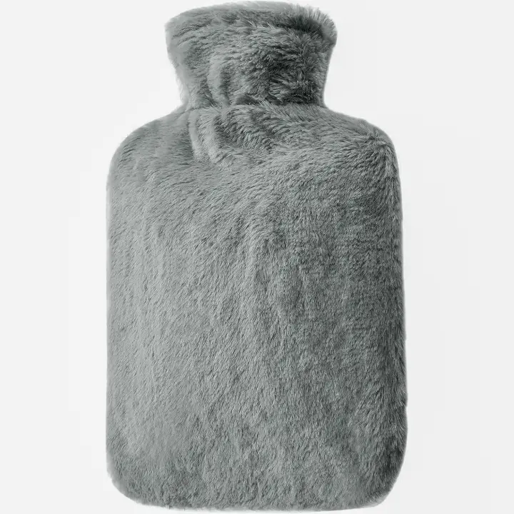 Bolsa De Agua Caliente, 2L Gran Capacidad Natural Goma Agua Caliente Botellas con Suave Felpa Funda -Camel, -Rosa, -Gris, Termo de Agua caliente para Frio, Alivio de dolor， Ideal para Casa, o Viaje - 1