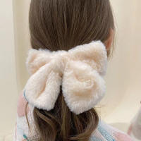 Juego De Clip Para El Cabello De Peluche Lindo Con Lazo De Tela Accesorios Para El Cabello De Color Sólido Para Uso Diario - details 3
