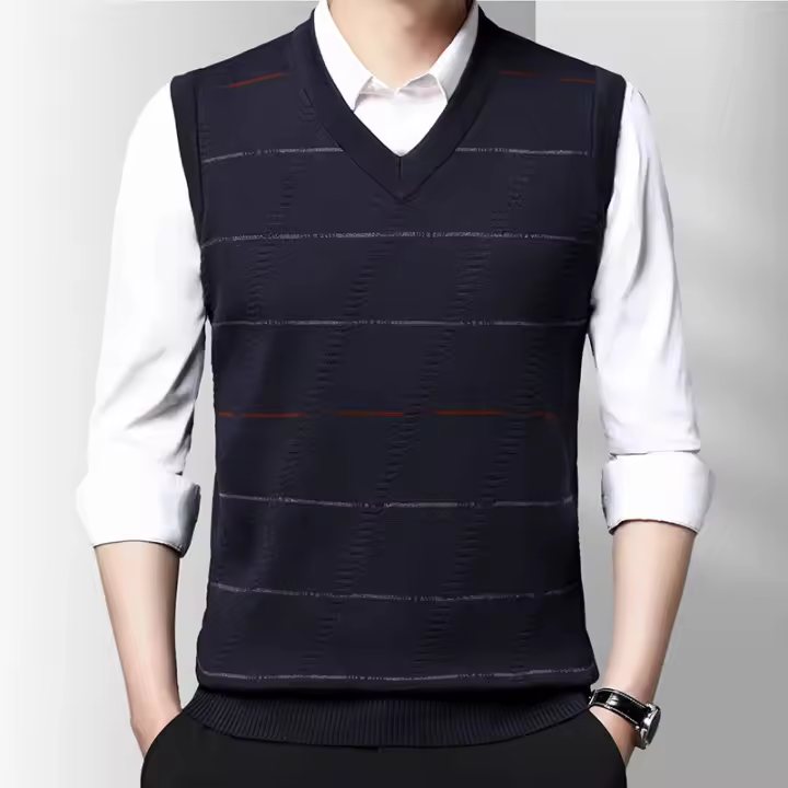 Suéter Casual Para Hombres Chaqueta De Encaje Grueso Auténtica Y Otoño Invierno Moda Confort Transpirable Chaleco De Gimnasio Con Cuello V - 1