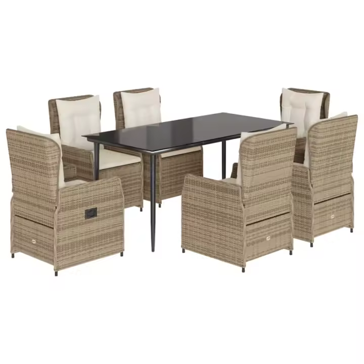 vidaXL Set comedor de jardín 7 pzas con cojines ratán sintético beige - 1