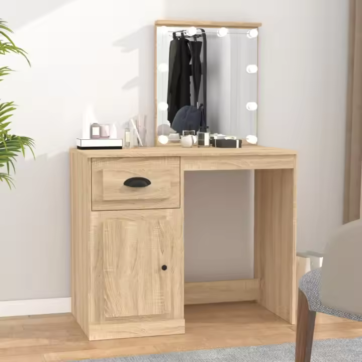 vidaXL Tocador con LED madera contrachapada roble Sonoma 90x50x132,5cm - 1