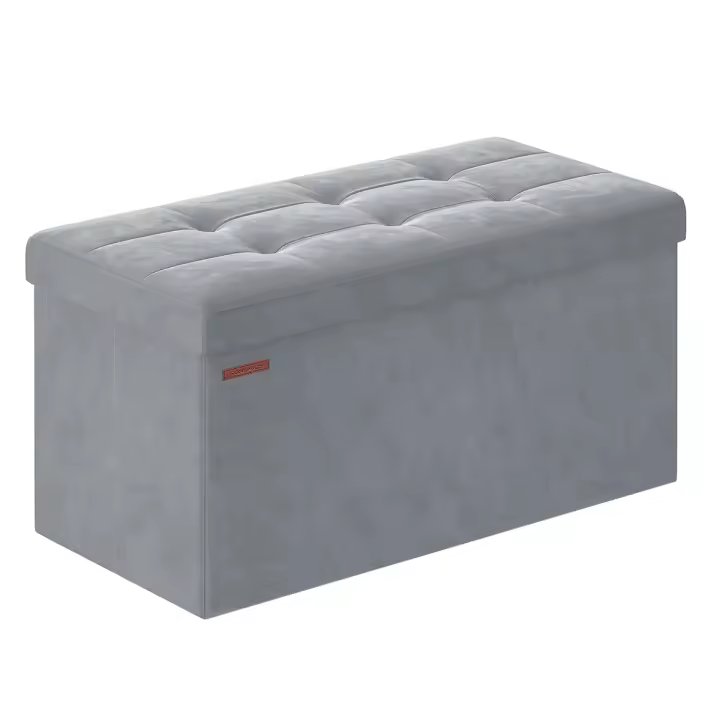 SONGMICS Puff Almacenaje, Baúl de Almacenaje Plegable, 38 x 76 x 38 cm, Taburete Reposapiés, Banco de Cubo, Soporta hasta 300 kg, para Sala de Estar, Dormitorio, Entrada, Gris Pizarra/Gris Paloma/Rosa Jalea/Blanco Crema - 1