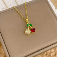 Collar De Moda Con Colgante De Cereza Para Mujer Accesorio De Joyería Con Zirconia De Alta Gama Cadena De Hombro De Acero Inoxidable Regalo Ideal - details 5