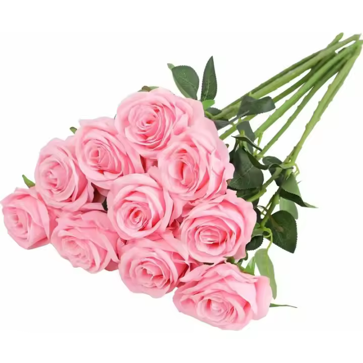 -- Flores de rosas artificiales de seda de un solo tallo, rosas falsas realistas para decoración de arreglos florales de ramo de boda, 10 piezas (rosa) - 1