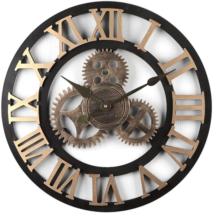 Reloj de pared gigante de 50 cm, péndulo, industrial, de madera, vintage, 3D, silencioso, para el hogar, sala de estar, pasillo, dormitorio, oficina, dorado - 1