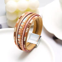 Pulsera De Cuero Genuino De Moda Con Hebillas Tejidas Y Cuentas Bohemias Para Mujer Y Adolescentes Cierre Magnético Hecho a Mano - details 11