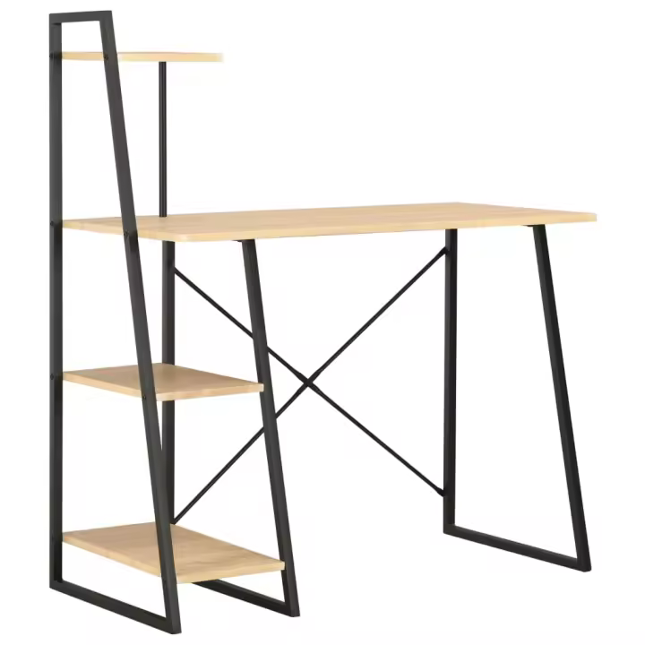 vidaXL Escritorio con estantería color roble y negro 102x50x117 cm en color negro y roble/Negro y marrón/Blanco | estructura resistente ideal para salón dormitorio o estudio - 1