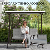 Outsunny Columpio de Jardín Exterior de 3 Plazas Balancín de Jardín Exterior Convertible en Cama con Toldo Ajustable Protección UPF30+ y Cojines Carga 330 kg 200x120x175 cm Gris Claro - details 2