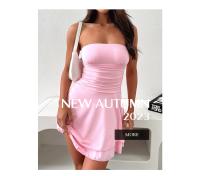 Vestido Corto Elegante De Verano Para Mujer Color Sólido Con Falda De Postre Ajustado Y Elegante Para Trabajo Y Noche - details 1