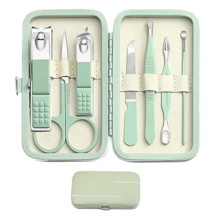 Juego de manicura y cortaúñas para hombres y mujeres, cortaúñas para dedos de los pies, herramientas de cuidado personal (verde) - 1