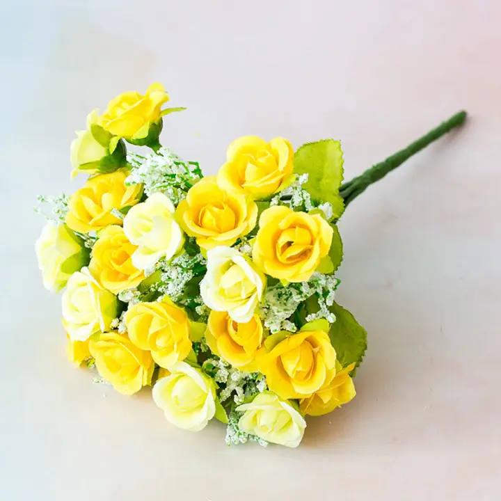 Bouquet De Rosas Artificiales 1 Pieza 21 Cabezas 7 Ramas Pequeño Bouquet De Flores Sin Vaso Para Bodas Decoración Del Hogar - 1