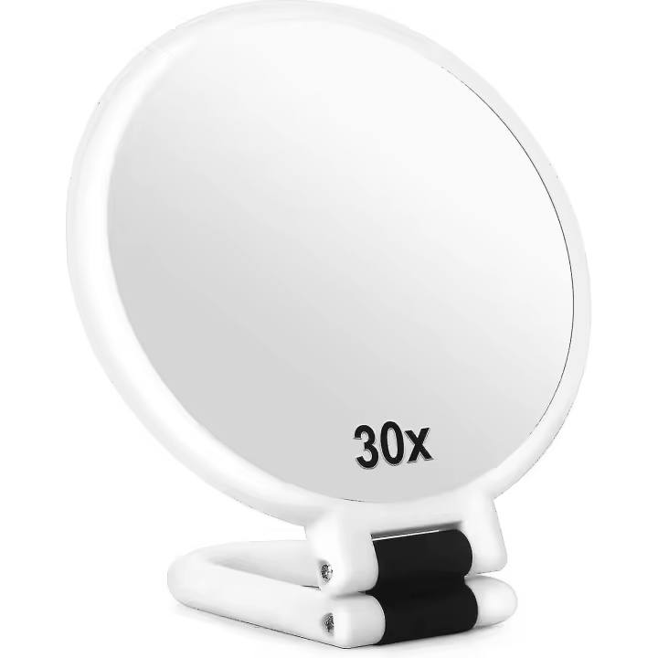 ZVD 30x Espejo de aumento Espejos de mano de viaje con mango-Espejo de mano de doble lado con 1X 30X Magn - 1