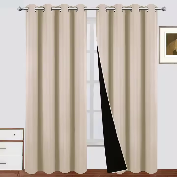 Cortinas opacas de Claro beige, 52. 0X83.9 in, 2 paneles con Cierre de techo para dormitorio - 1