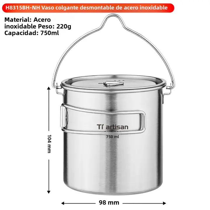 Tiartisan 750ml Olla De Acero Inoxidable Plegable Para Exteriores Picnics Camping Con Manija Portátil Taza De Agua Café Té - 1