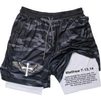 Shorts De Rendimiento Para Hombre Impresión De La Biblia deportivosMesh 2 En 1 Compresión Para Gimnasio Y Correr Pantalones De Deporte Casual - details 1