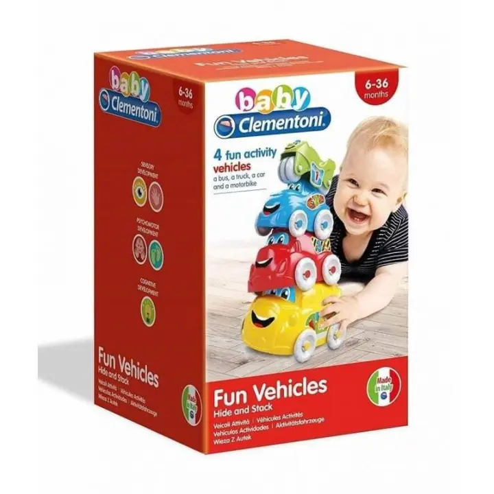 Clementoni Coches Apilables para Bebés - Set de 4 Vehículos Divertidos - 1