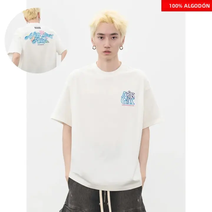 Camiseta Estilo Americano Con Impresión De Letras Para Hombre Verano 100% Algodón Manga Corta Suéter Casual Y2k Top De Moda Ropa Masculina - 1