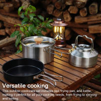 Juego De Cocina Para Camping Y Senderismo Con Olla Sartén Y Kettle Portátil De Acero Inoxidable Para Picnics Al Aire Libre - details 4
