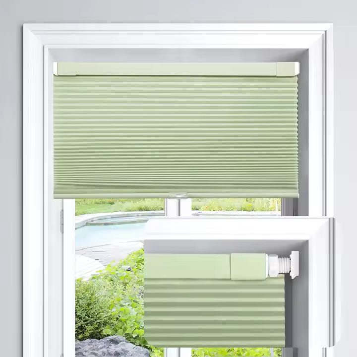 Cordless Cellular Shades No Tools No Drill Light Filtering Blackout Cellular Blinds for Window Size 35 1/2'' W x 64'' H, Green - 1