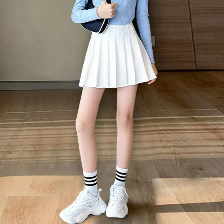 Falda Corta Plisada De Cintura Alta Para Mujer Estilo Coreano Solido Antigolpe A-line Para Otoño College Fashion - 1