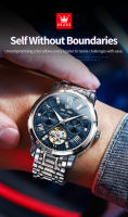 Reloj Mecánico Para Hombre OLEVSSkeketon Flywheel Auténtico Resistente Al Agua Luminoso Calendario Perpetuo Display Romano Acero Inoxidable - details 1