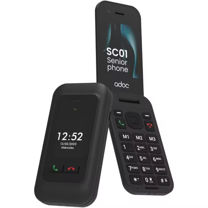 ADOC SC01 Teléfono Móvil 4G de Tapa para Personas Mayores, 2 Pantallas, Bluetooth, Wi-Fi, Linterna y Radio Teclas e Iconos Grandes, Botón SOS, Fácil Uso, 3 Memorias Directas. Compatible con audífonos. - 1