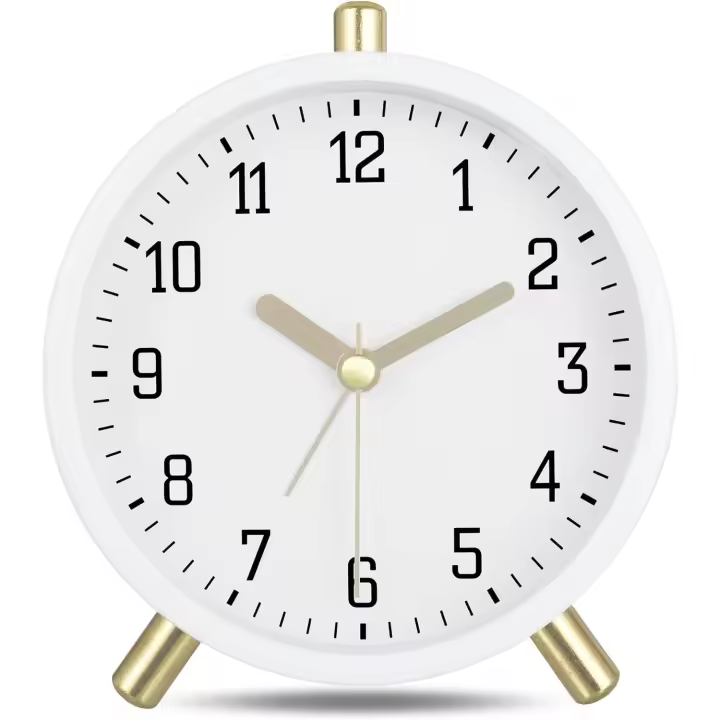 Reloj Despertador Analógico Silencioso, Metal Blanco Leche Classic with Luz Nocturna, Reloj de Mesa Moderno para Mesilla Dormitory 11cm - 1