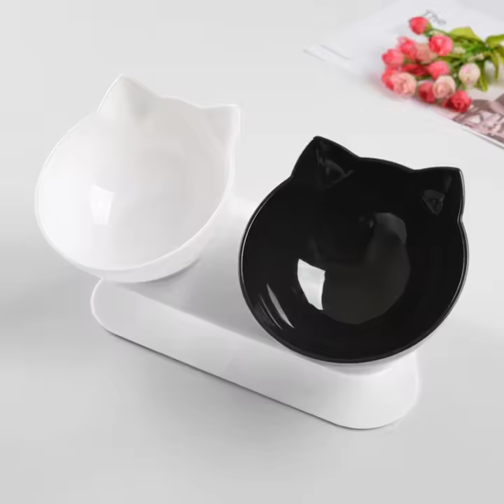 Tazón De Gato Doble Elevado Antideslizante Alimentación De Agua Con Soporte Inclinado Para Pequeños Perros Y Gatos Bebés Suministros De Bebida - 1