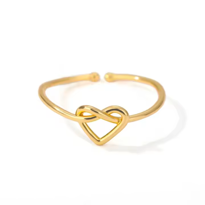 Anillo De Acero Inoxidable Para Mujer Color Oro Coupl Gold Diseño De Corazón Tendencia 2024 Joyería Lujo Aesthetic Anillos Mujer - 1