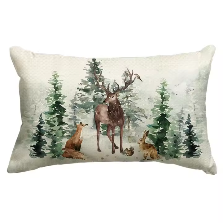 Funda De Almohada Reno de árbol de Navidad, 30.48X50.80 cm, Funda de juguete de animales para Vacaciones de invierno y Navidad, decoración de sofá - 1