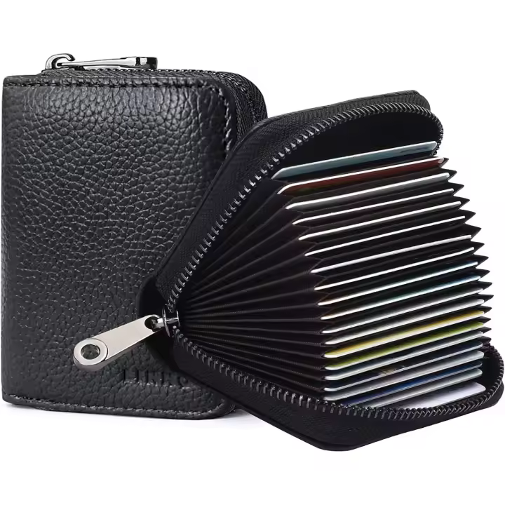 Tarjetero de Piel auténtica con 20 ranuraspara tarjeteros, tarjetero type Acordeón, billetera pequeña para mujer o hombre with Cremallera - 1