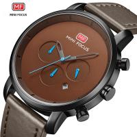Reloj De Hombre MINI FOCUS Simple Gran Dial Multi-Función Movimiento Calendario Impermeable Correa De Cuero Negro Gris Café - details 4