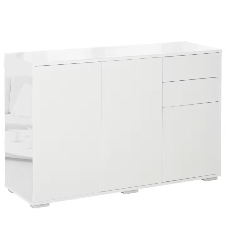 HOMCOM Aparador de Salón con 3 Puertas 2 Cajones Estante Interior Regulable Mueble Auxiliar de Almacenamiento Antivuelco 117x36x74 cm Blanco Brillante - 1